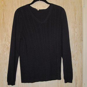Talbots Navy Cable Knit V-Neck Sweater Size Large